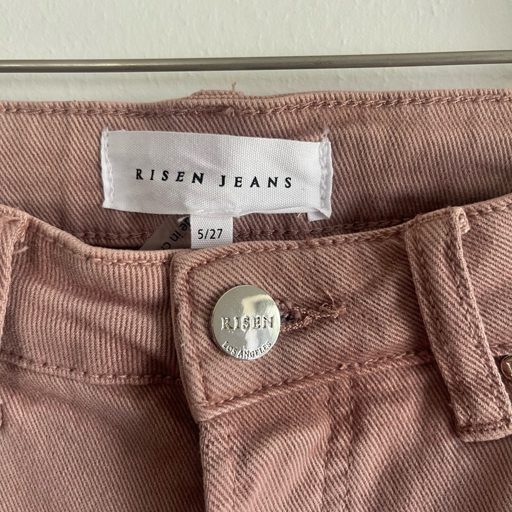 Risen Jeans Women Sz 5 / 27 High Rise Wide Leg Pink Mauve Denim Stretch Raw Hem - Picture 4 of 11